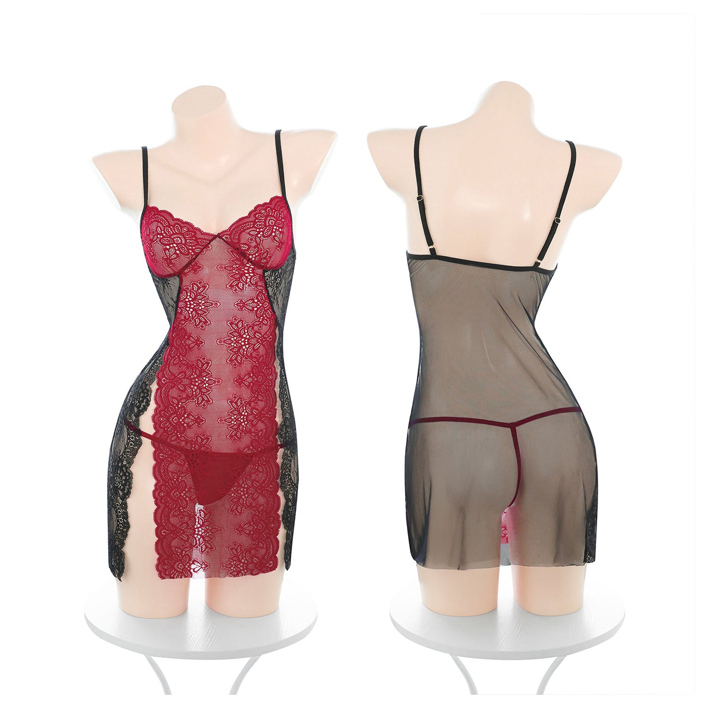 Fee Et Moi - Two-Tone Lace Slit Night Dress One Size