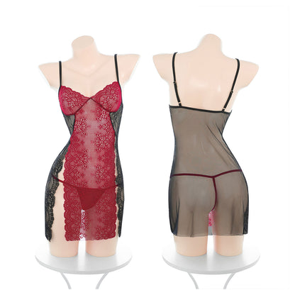 Fee Et Moi - Two-Tone Lace Slit Night Dress One Size