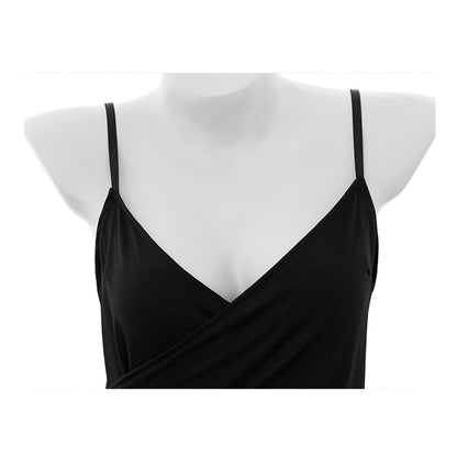 Fee Et Moi - Sultry Draped V-Neck Slip Black Nightdress with Adjustable Straps One Size