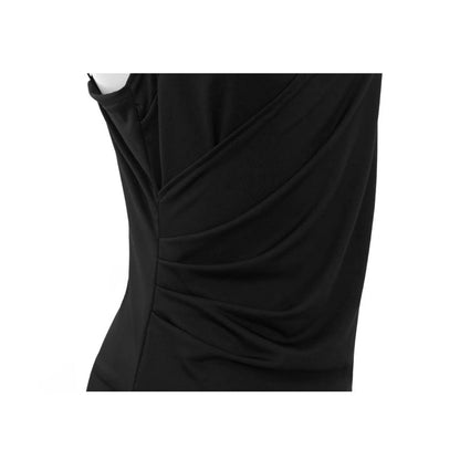 Fee Et Moi - Sultry Draped V-Neck Slip Black Nightdress with Adjustable Straps One Size