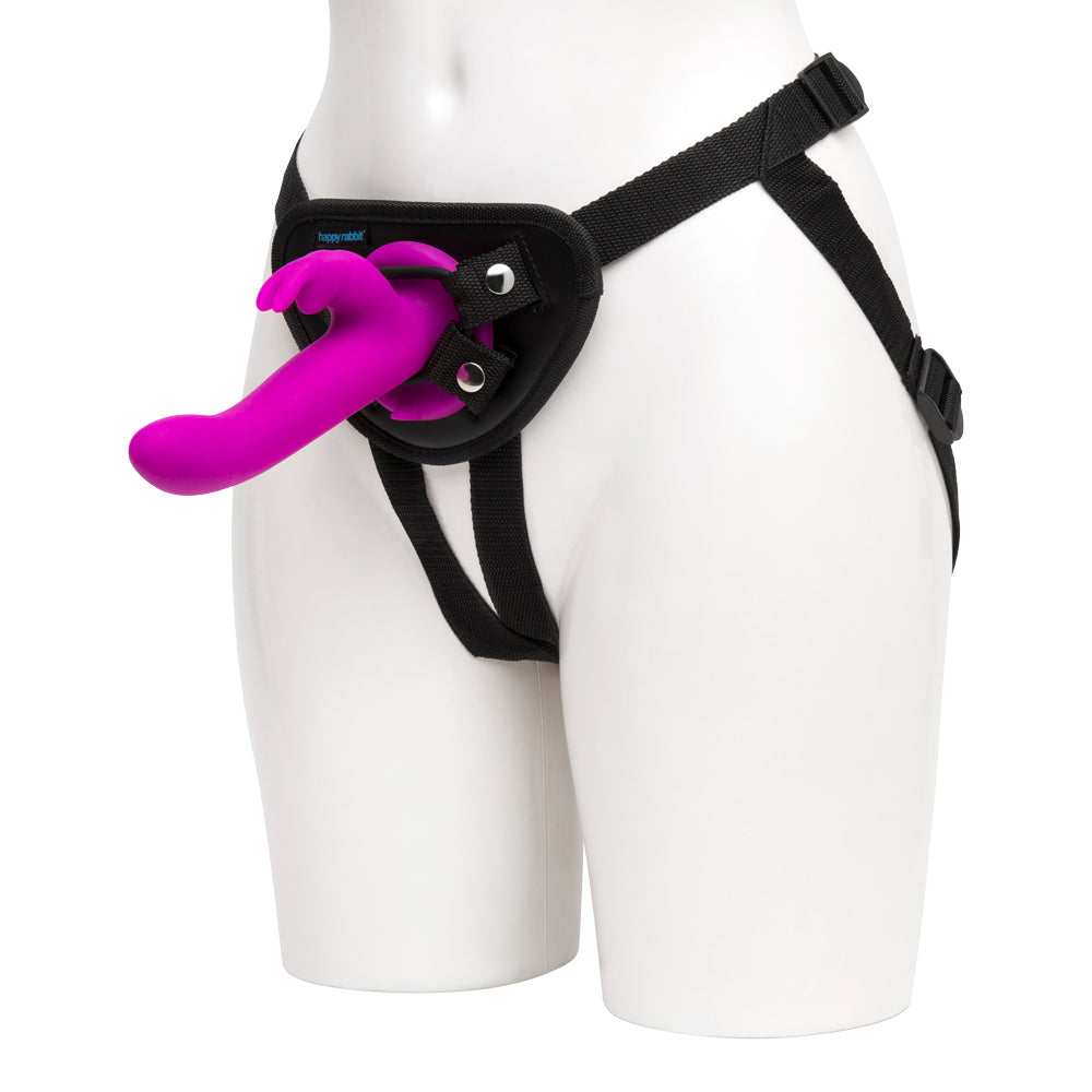 Happy Rabbit - Rechargeable Vibrating Strap On Harness Set (Purple)