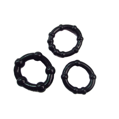 The Horny Company - John O 3-piece Beaded Cock Ring Set Black