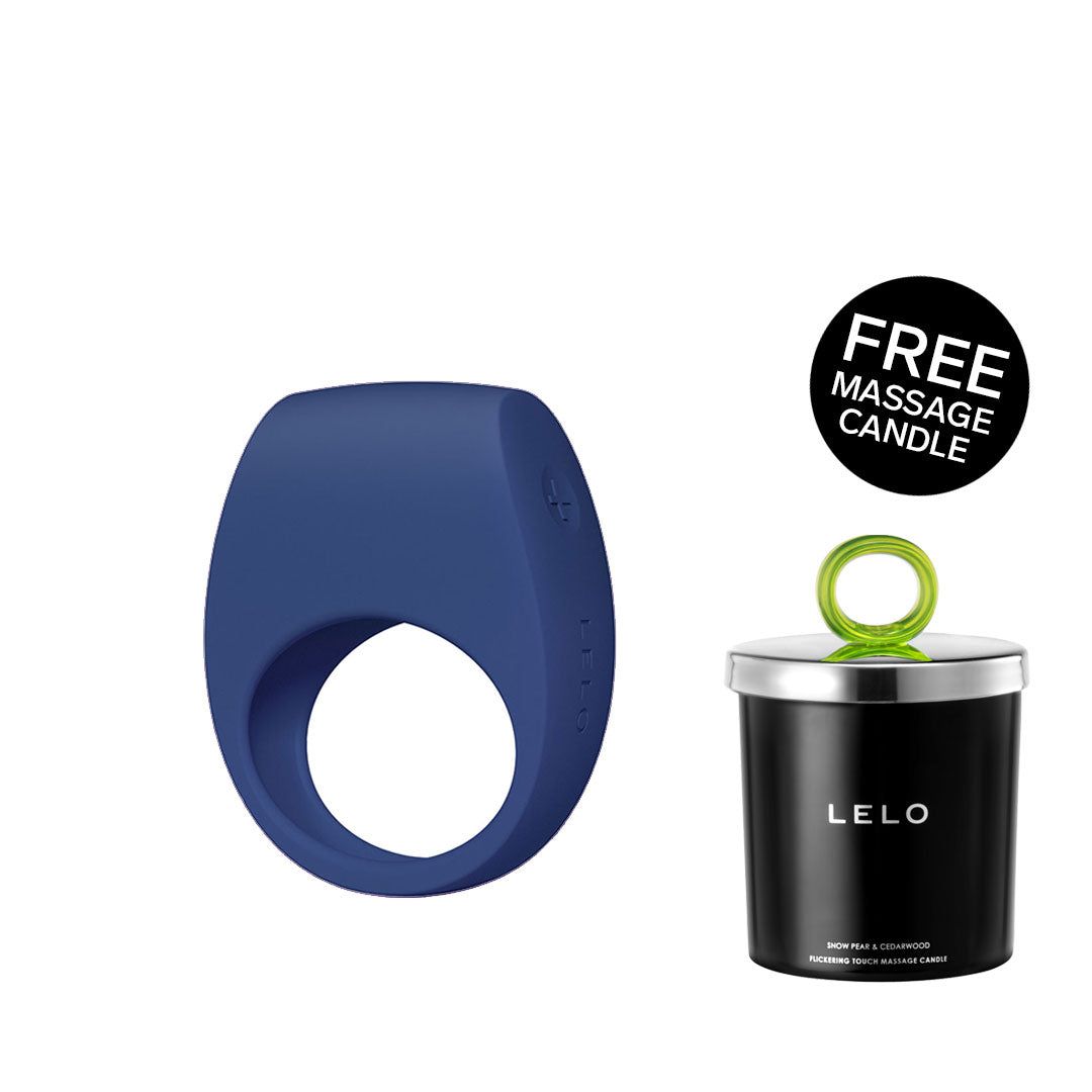 Lelo - Tor 3 App-Controlled Vibrating Couple's Ring Base Blue (Free Massage Candle)