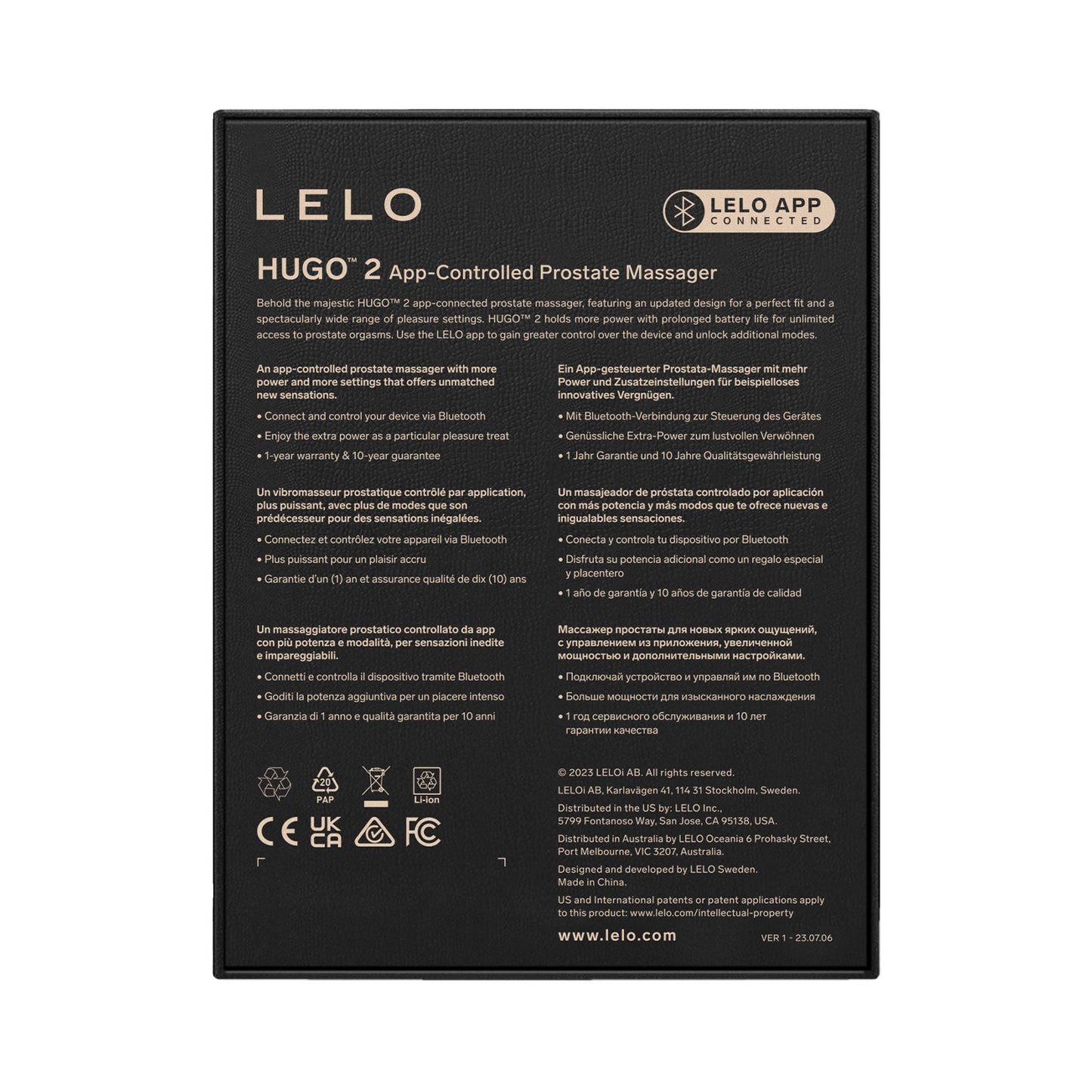 Lelo - Hugo 2 App-Controlled Prostate Massager Black