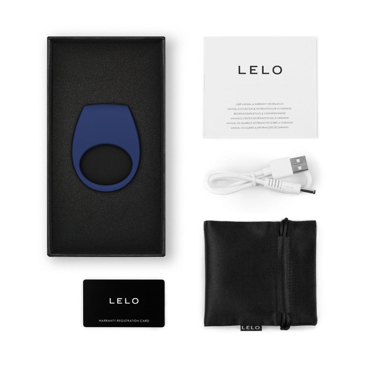 Lelo - Tor 3 App-Controlled Vibrating Couple's Ring Base Blue (Free Massage Candle)