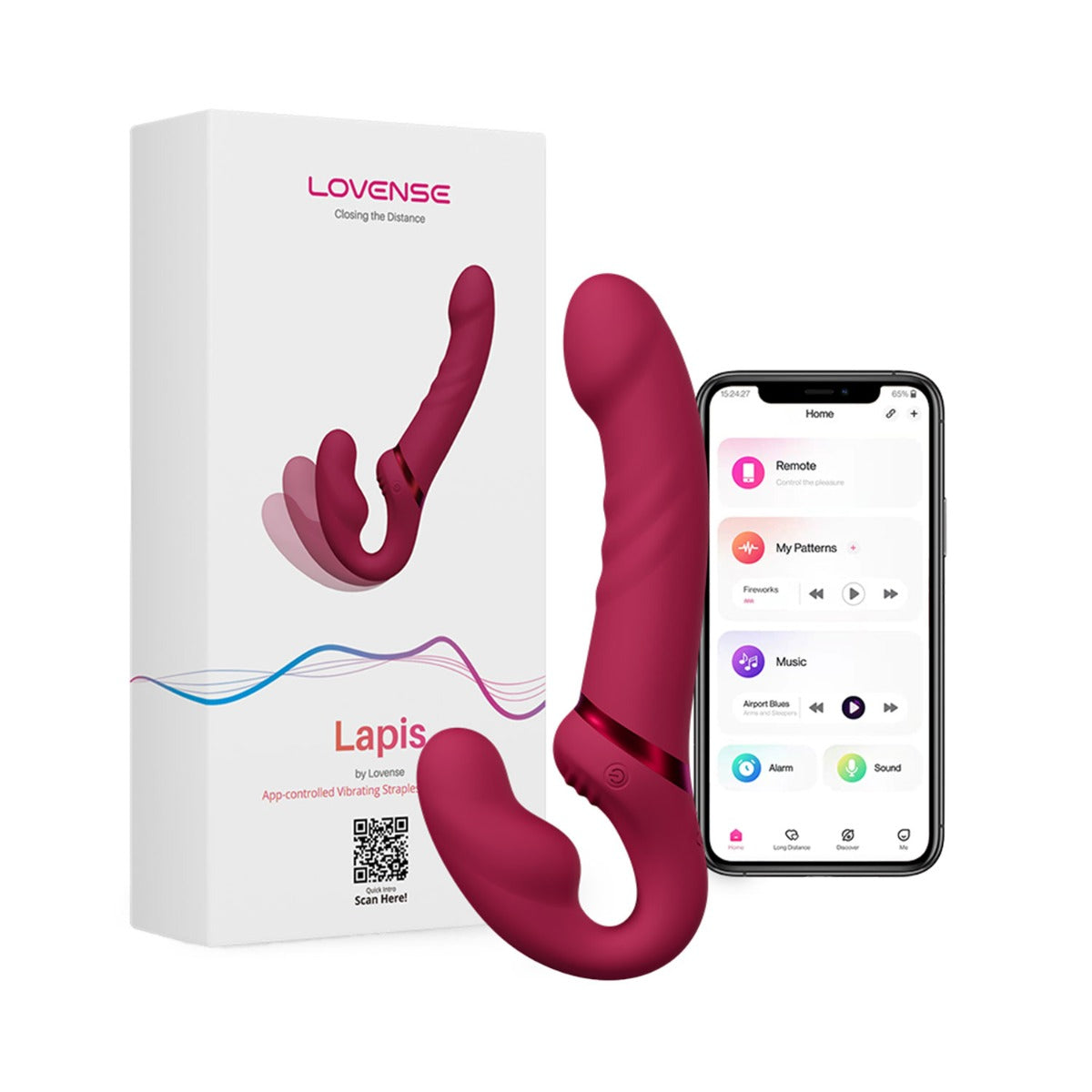 Lovense - Lapis App-Controlled Flexible Double-ended Vibrating Strapless Strap-on Dildo