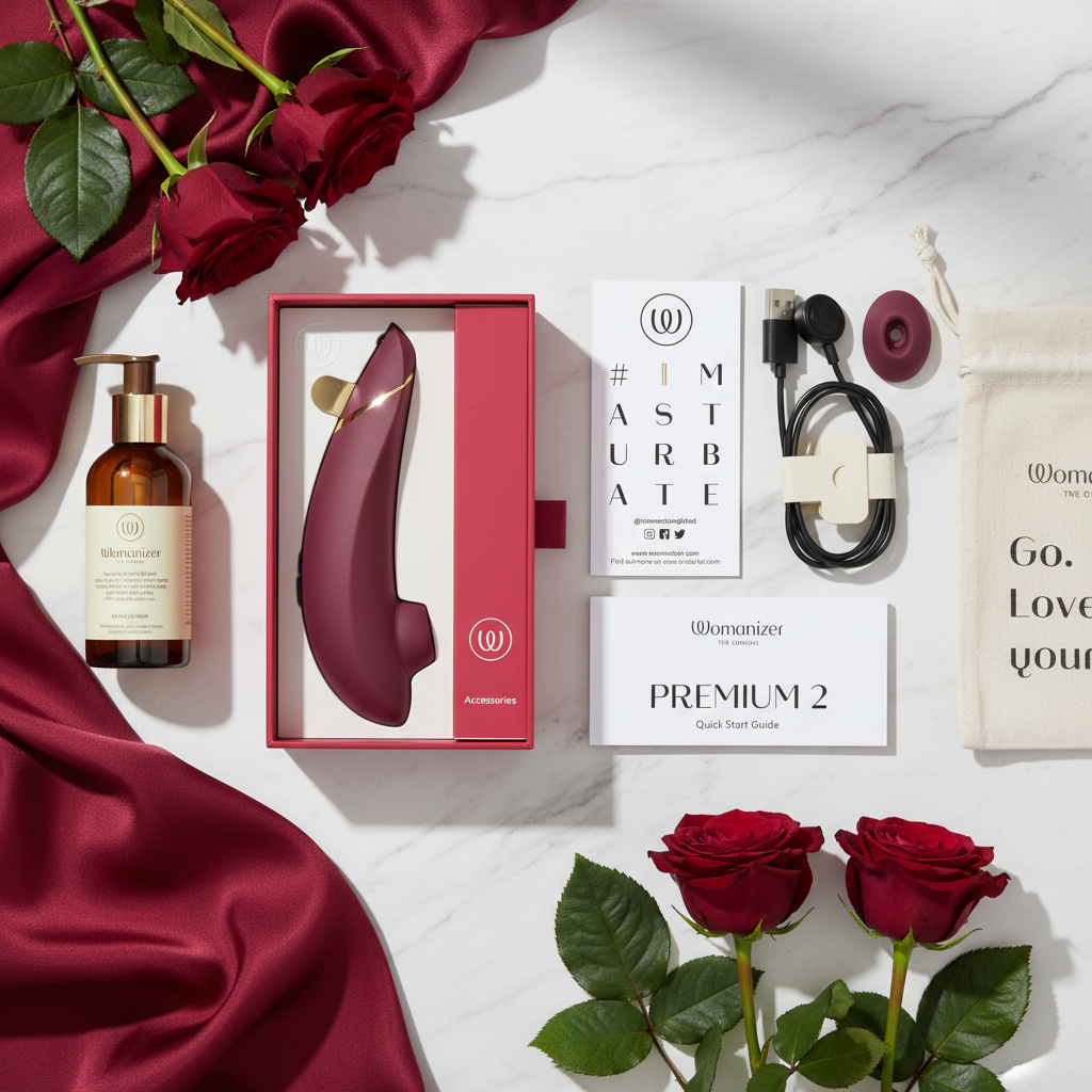 Luxury flat lay with red packaging - square