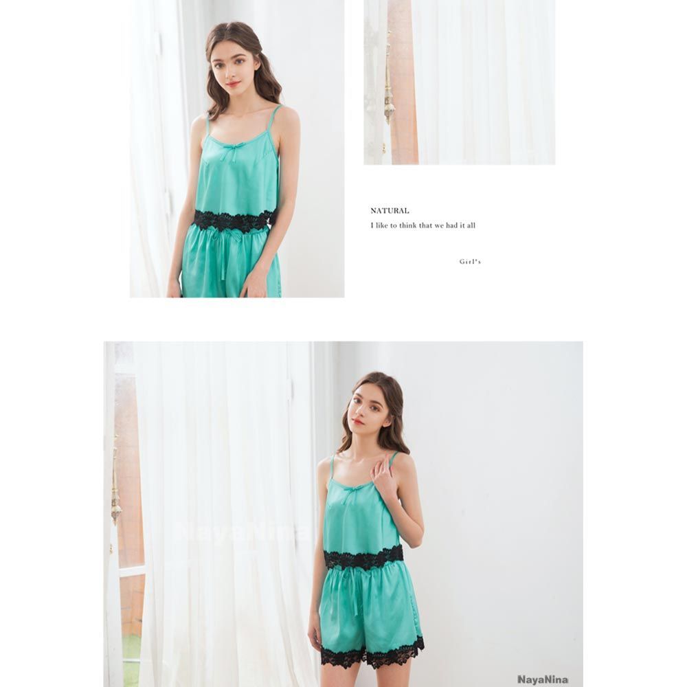 Naya Nina - Sweet Girl Elegant Beautiful Lace Tank Top & Short Pants Two-piece Pajamas Set (Green)