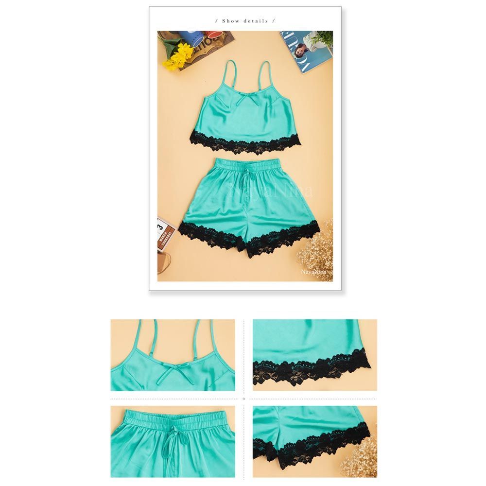 Naya Nina - Sweet Girl Elegant Beautiful Lace Tank Top & Short Pants Two-piece Pajamas Set (Green)