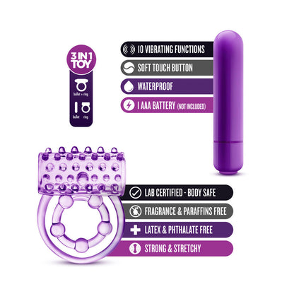 Play With Me - The Player Double Strap Vibrating Penis Ring Purple