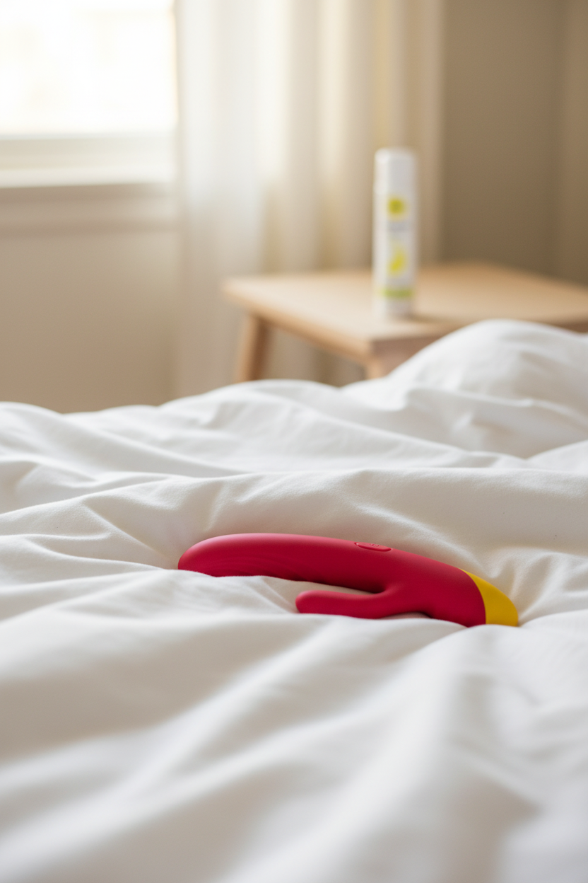 ROMP Jazz on bedding with morning light