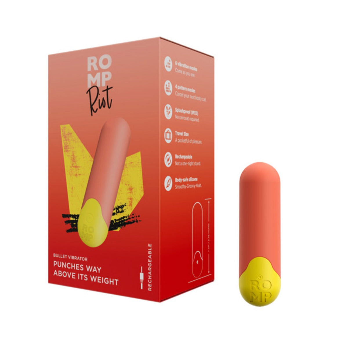 Romp - Riot Rechargeable Clitoral Stimulation Bullet Vibrator (Yellow)