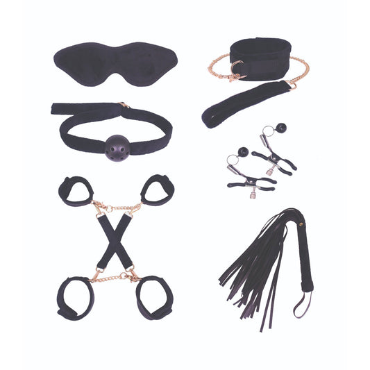 SM Club - Black and Gold Soft Touch Plush BDSM 8-piece Set