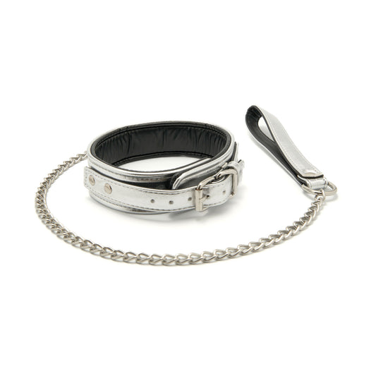 SM Club - Silver Faux Leather Collar and Leash