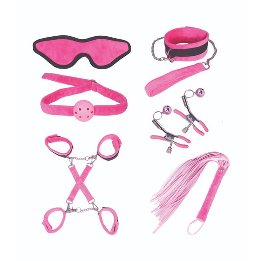 SM Club - Pink and Black Soft Touch Plush BDSM 8-piece Set