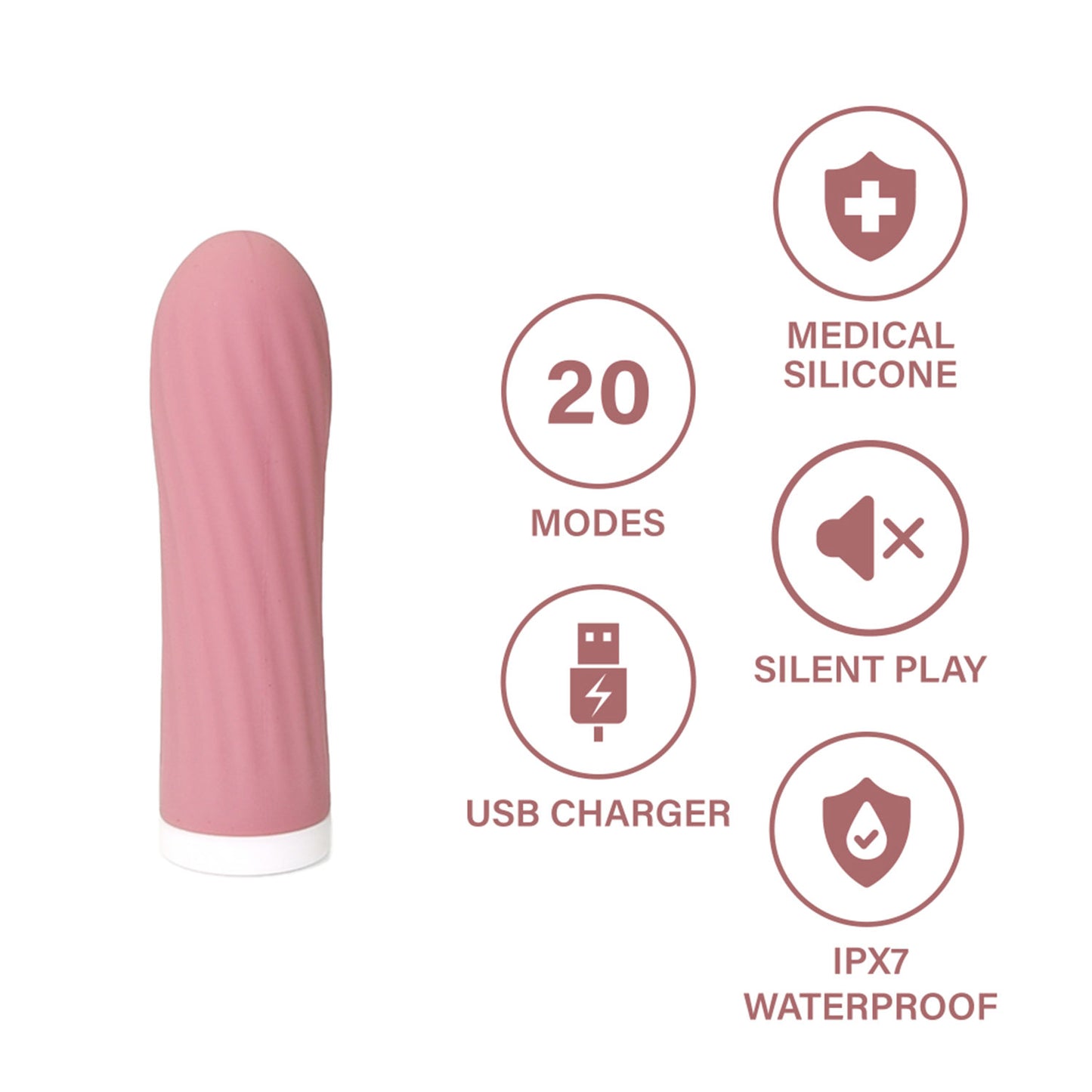 The Horny Company - Blush Blossom Collection Rechargeable Hush Vibrating Bullet with Twisty Texture