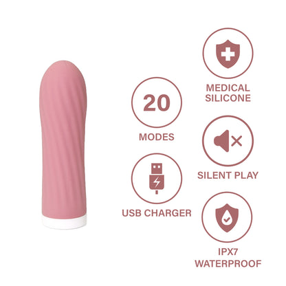 The Horny Company - Blush Blossom Collection Rechargeable Hush Vibrating Bullet with Twisty Texture