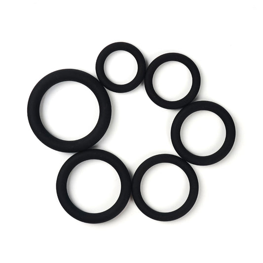 The Horny Company - 6 Piece Multi Wear Silicone Cock Ring Set Black