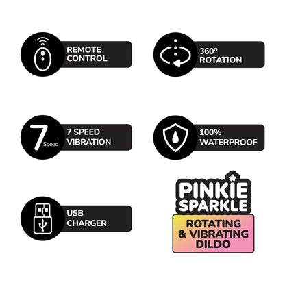 The Horny Company - Damn Realistic Cock 6.5" Remote-Controlled Rotating and Vibrating Dual Density Silicone Dildo Pinkie Sparkle