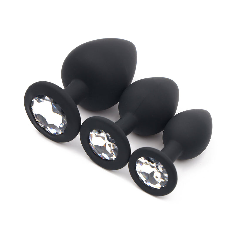 Pink Lifestyle Gem Series 3-piece silicone anal plug set in black