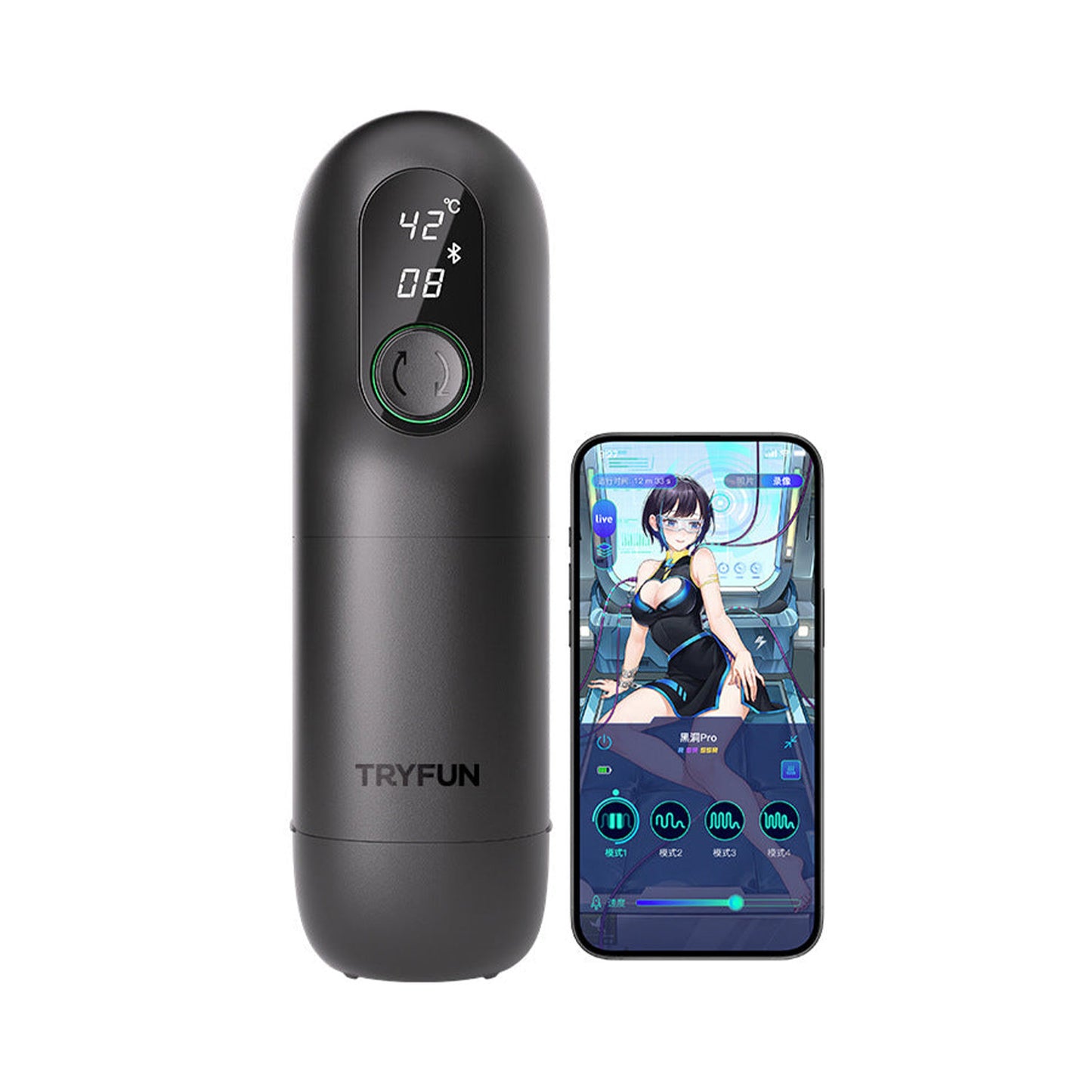 TryFun - Black Hole Pro App-Controlled Smart Retractable Male Masturbator