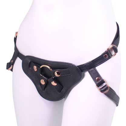 Unicorn Collections - Black and Rose Gold PU Leather Strap-On Harness