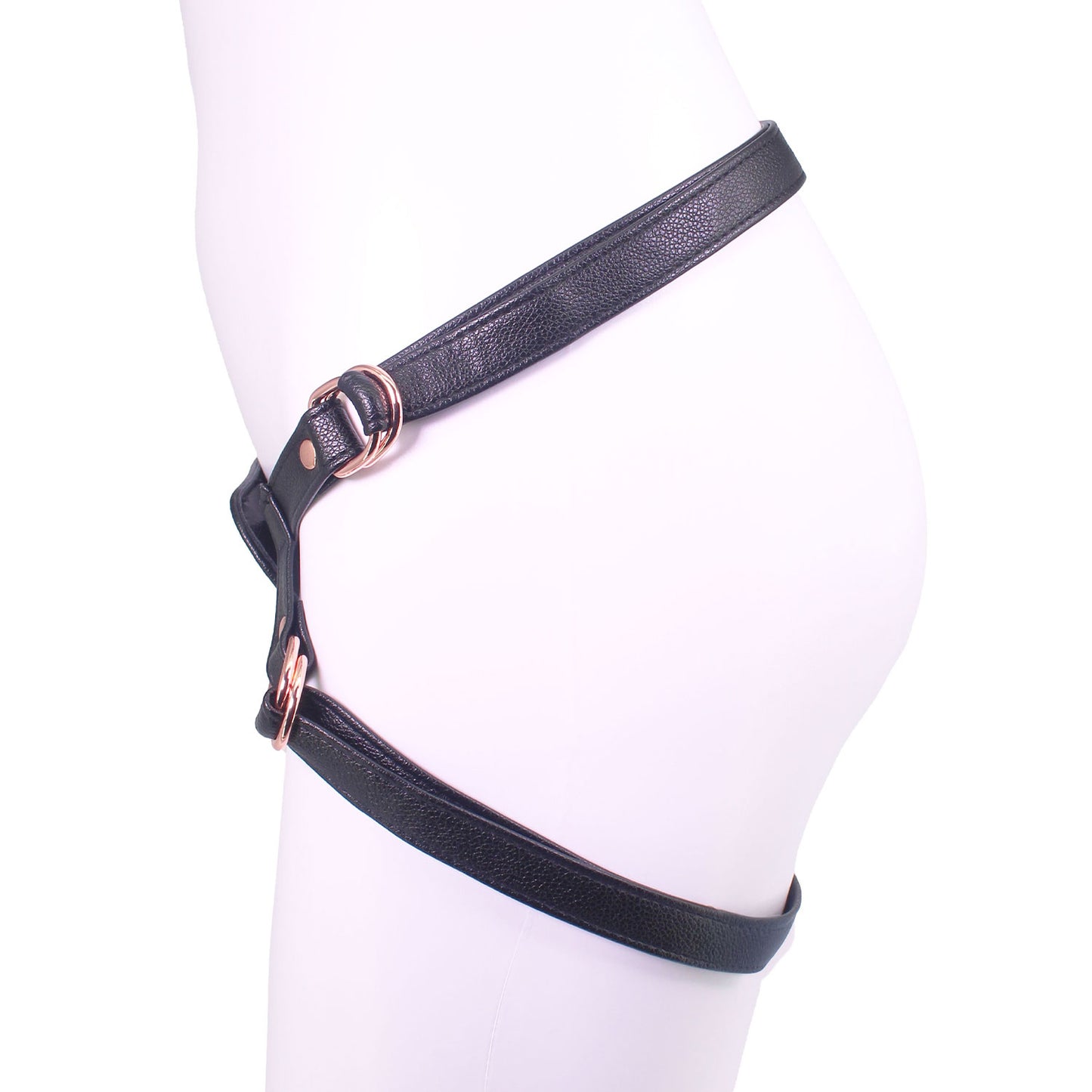 Unicorn Collections - Black and Rose Gold PU Leather Strap-On Harness