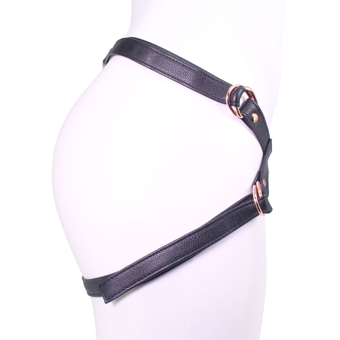 Unicorn Collections - Black and Rose Gold PU Leather Strap-On Harness