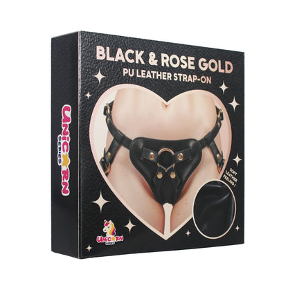 Unicorn Series - Black and Rose Gold PU Leather Strap-On Harness