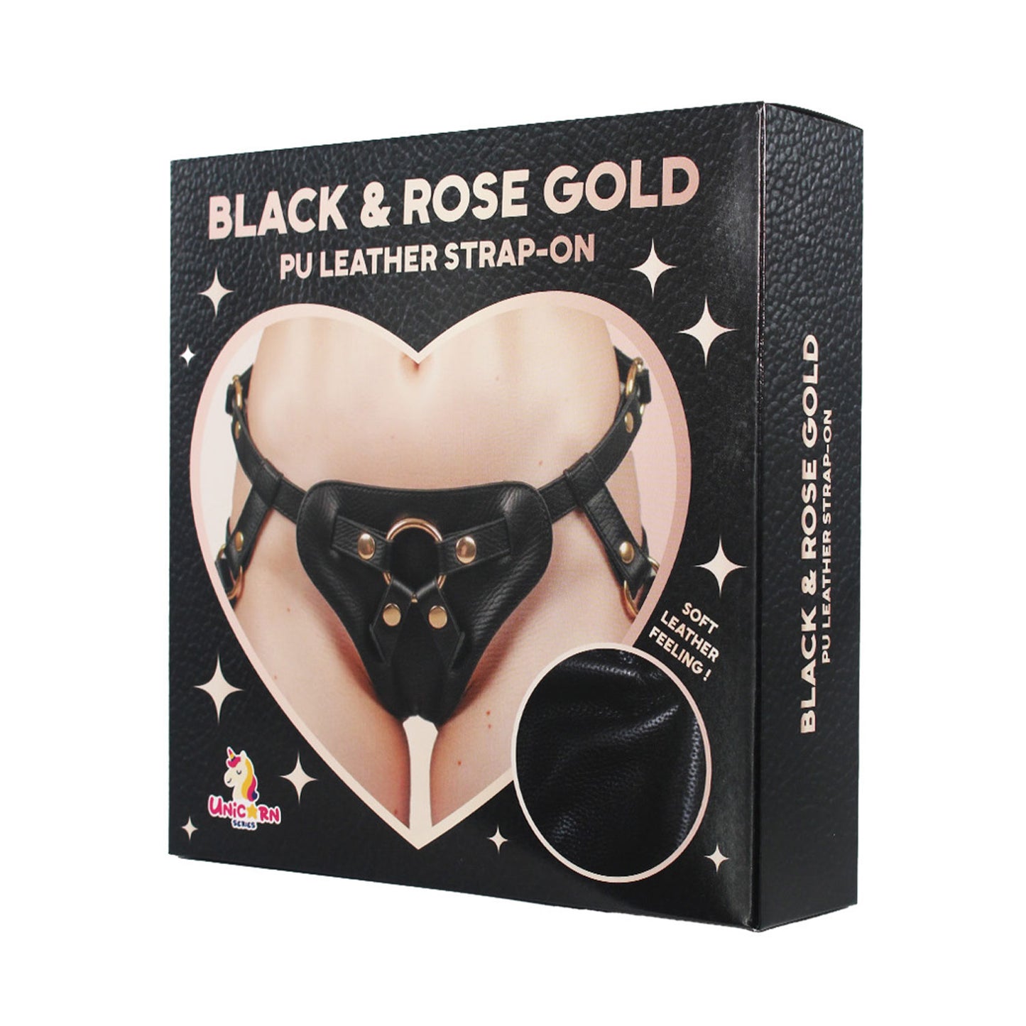 Unicorn Series - Black and Rose Gold PU Leather Strap-On Harness