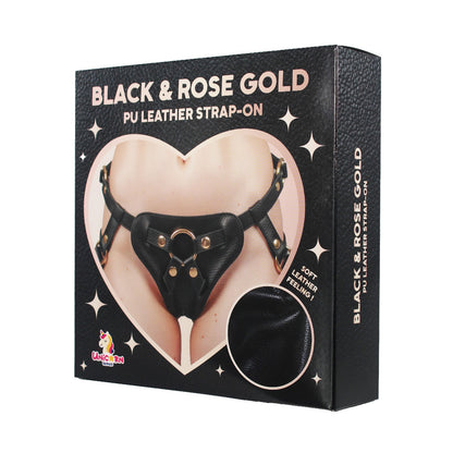 Unicorn Series - Black and Rose Gold PU Leather Strap-On Harness