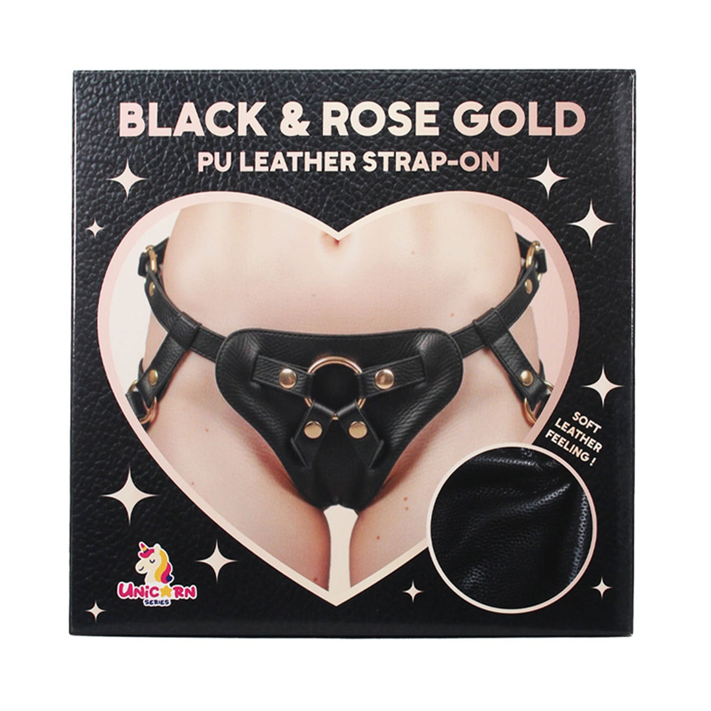 Unicorn Series - Black and Rose Gold PU Leather Strap-On Harness