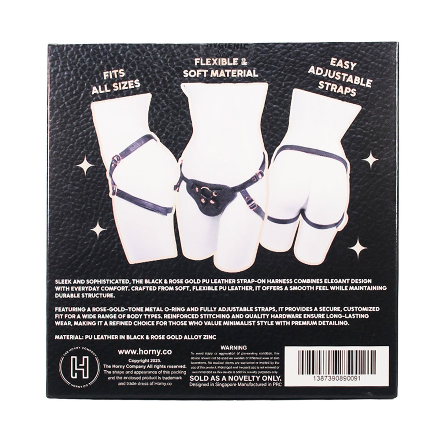 Unicorn Series - Black and Rose Gold PU Leather Strap-On Harness