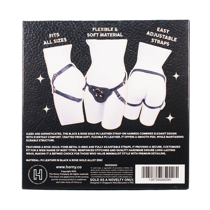 Unicorn Series - Black and Rose Gold PU Leather Strap-On Harness