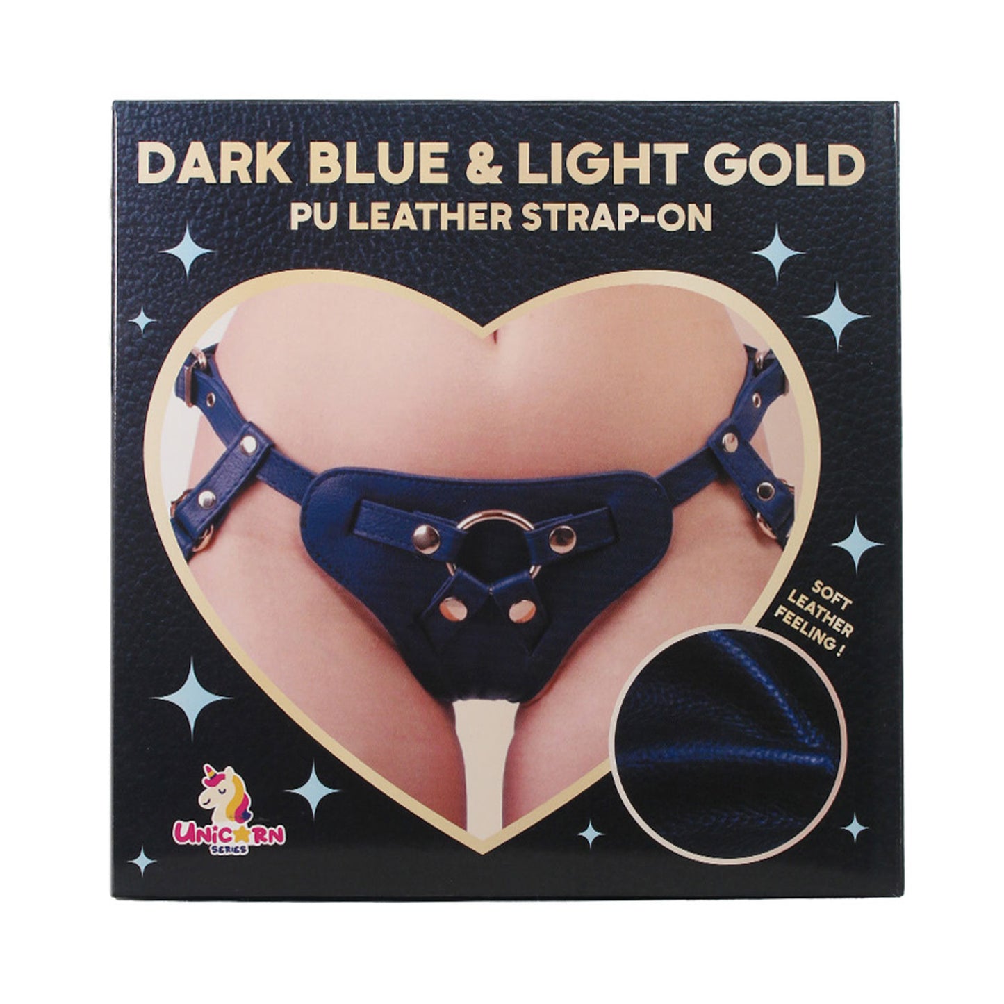 Unicorn Series - Dark Blue and Light Gold PU Leather Strap-on Harness