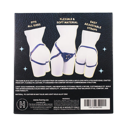 Unicorn Series - Dark Blue and Light Gold PU Leather Strap-on Harness