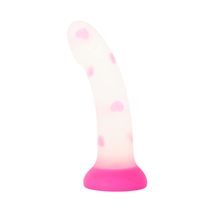 Unicorn Series - Dildo Silikon Cup Suction Pink Heart 6.8 inci Berkilau dalam Gelap