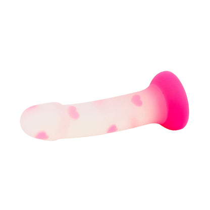 Unicorn Series - Dildo Silikon Cup Suction Pink Heart 6.8 inci Berkilau dalam Gelap