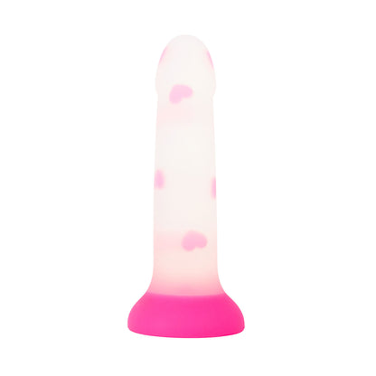 Unicorn Series - Dildo Silikon Cup Suction Pink Heart 6.8 inci Berkilau dalam Gelap