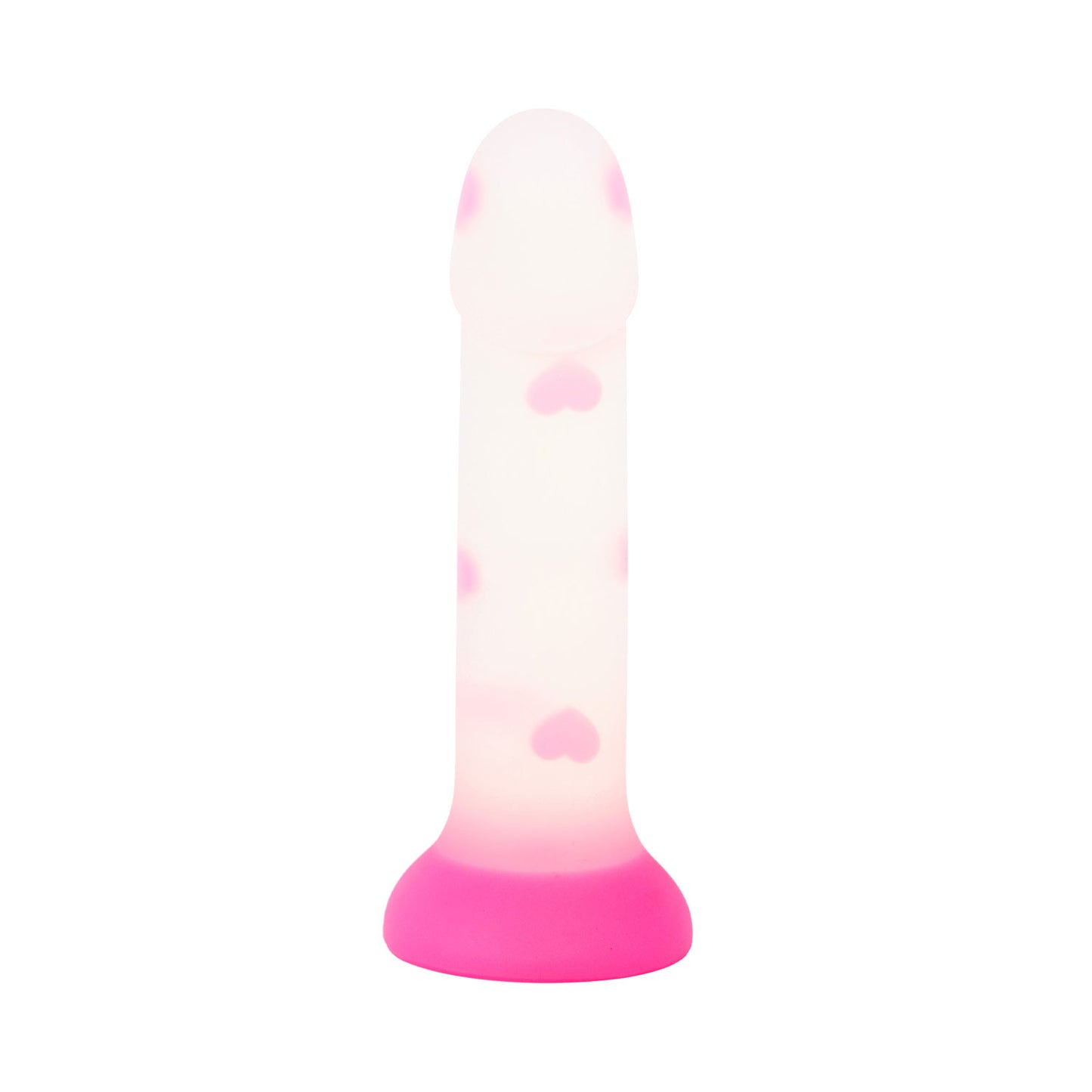Unicorn Series - Dildo Silikon Cup Suction Pink Heart 6.8 inci Berkilau dalam Gelap