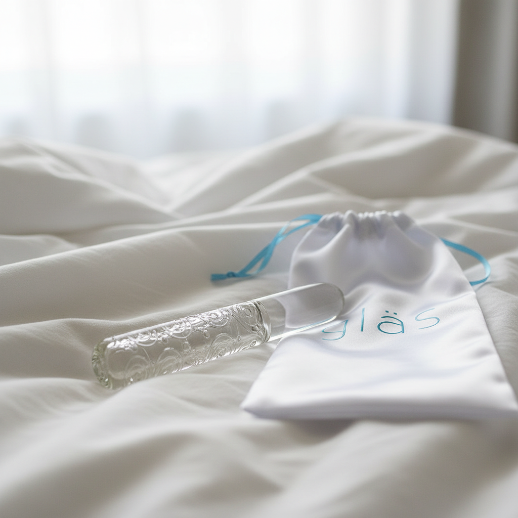With storage bag on white bedding