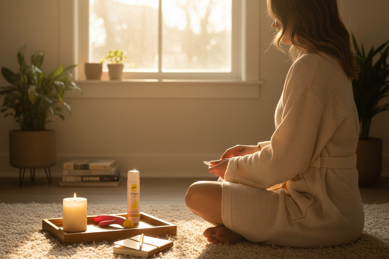 Woman preparing gentle exploration ritual with ROMP Jazz