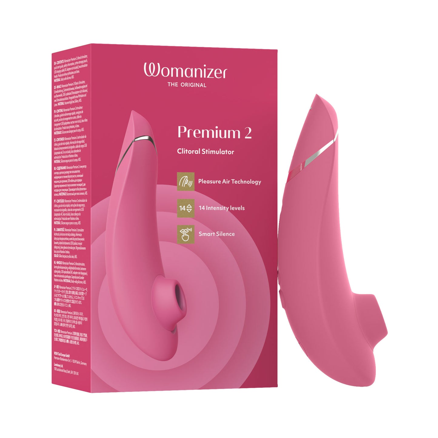 Womanizer - Premium 2 Silicone Rechargeable Clitoral Stimulator Raspberry