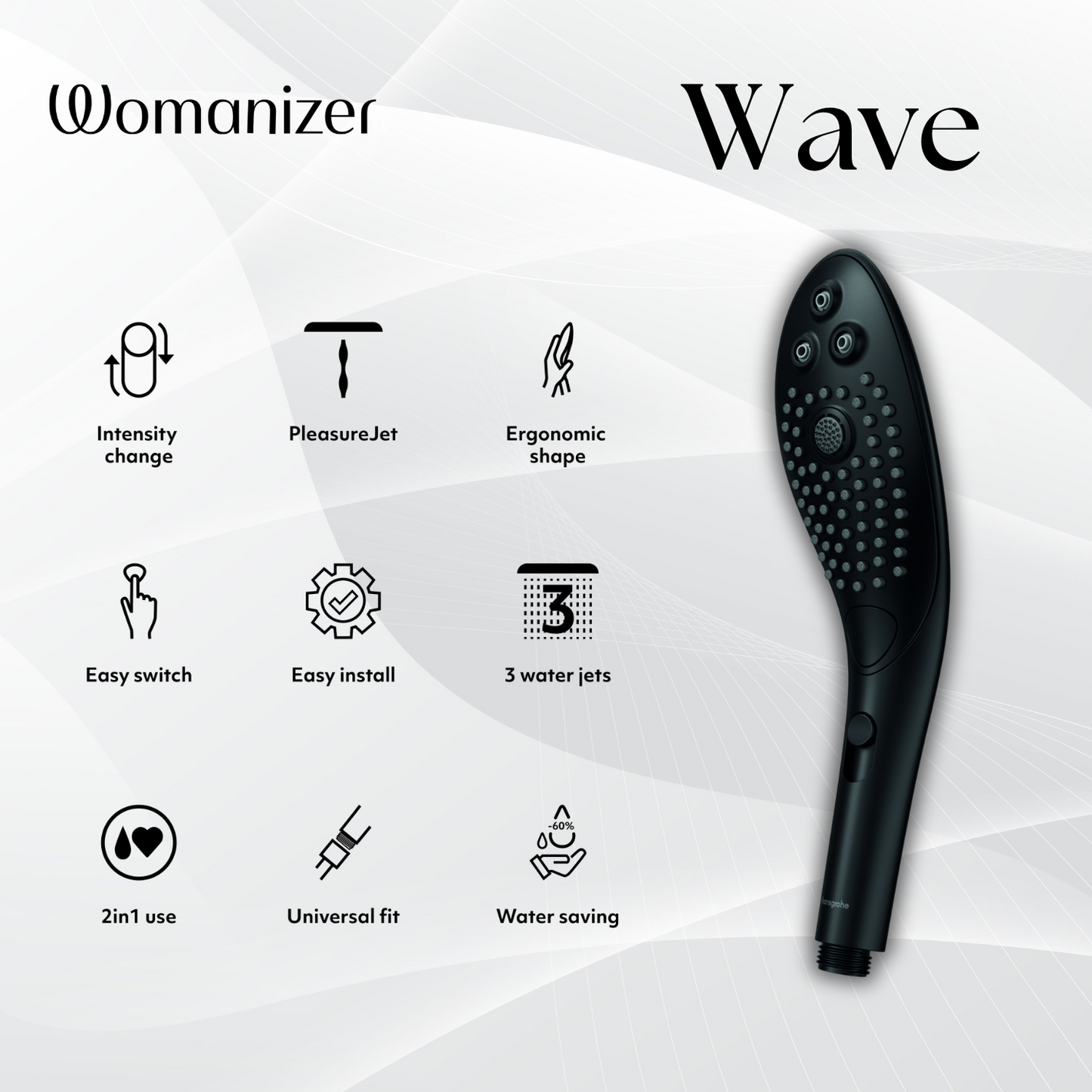 Womanizer - Wave 2-in-1 Pleasure Stimulation Shower Head Clitoral Massager Black